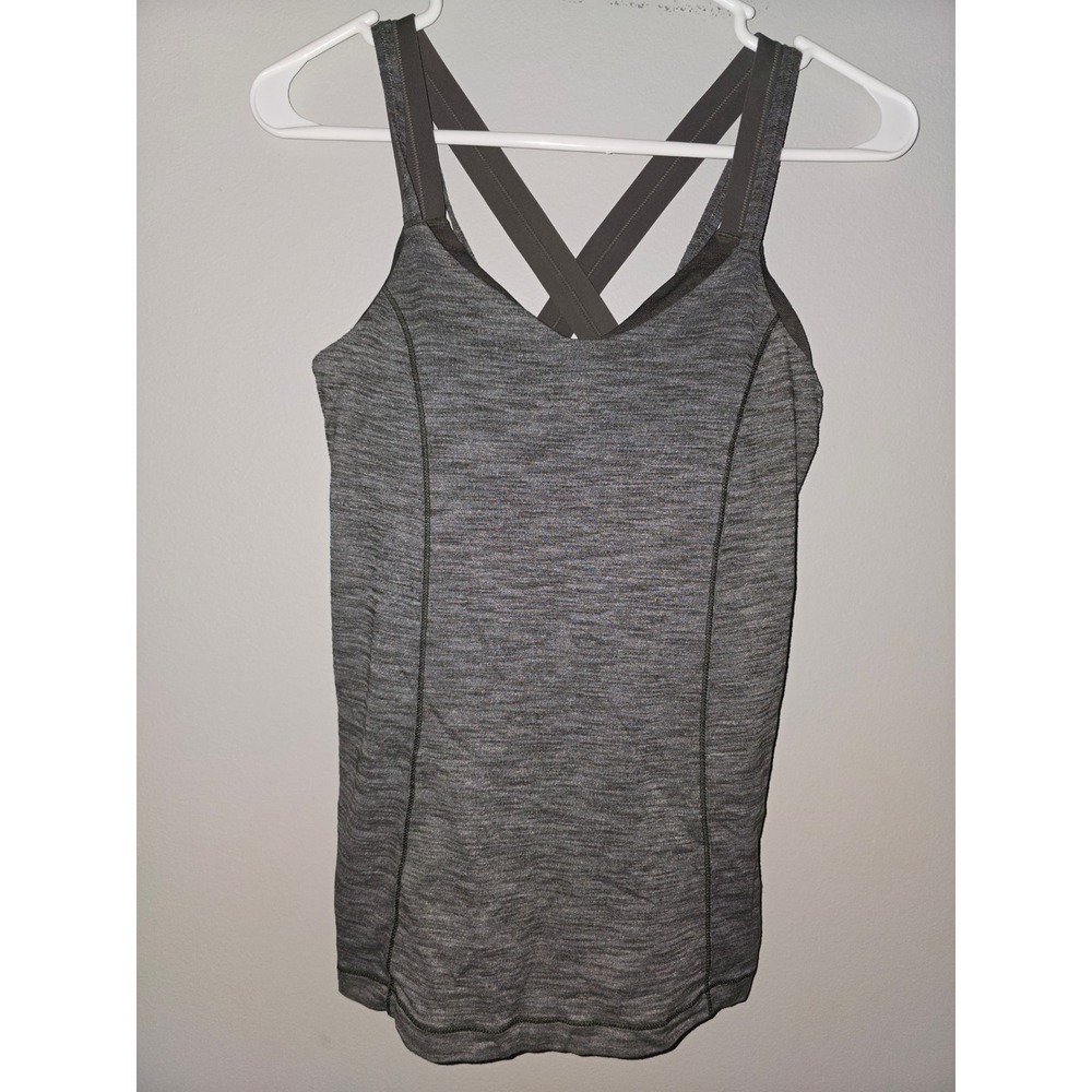 Lululemon Heathered Gray Strappy Cross Back Tank Top with Shelf Bra Size 6
